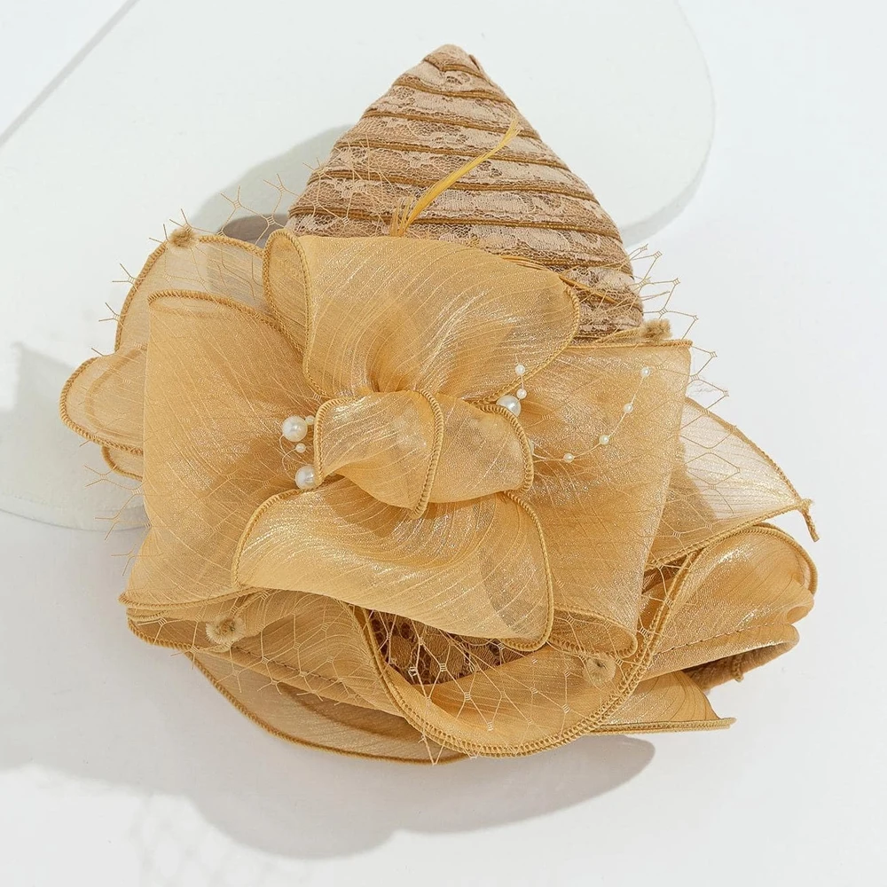 2025Damen Fascinator Millinery Kirchenhut Elegante Schleife Breite Krempe Eimerhüte Kentucky Derby Fedora Damen Sommer faltbare Sonnenkappe – Detail 3
