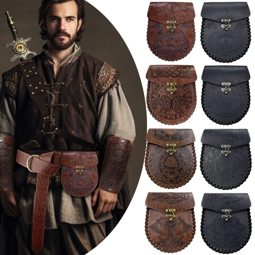 Medieval Pouch Bag Viking Knight Cosplay Men Women Renaissance Leather Bag Fantasy Money Purse Halloween Costume Accessories