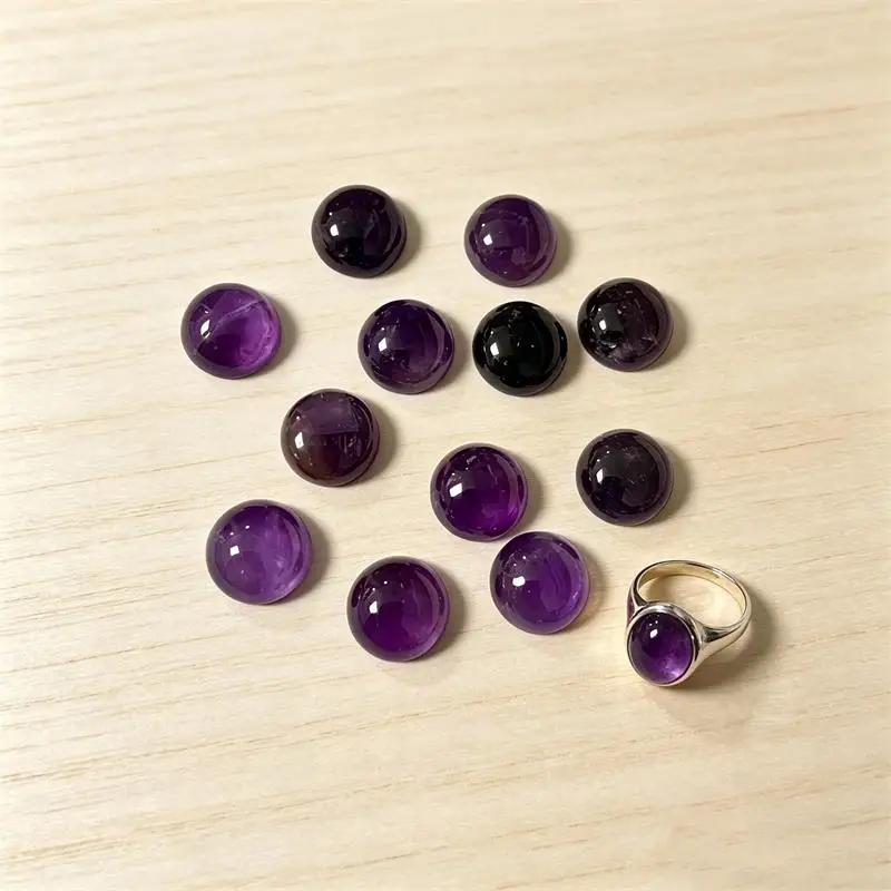 5pcs 6-12mm Amethyst Round Cabochon Beads No Hole Polished Flat Back for Necklace Pendant