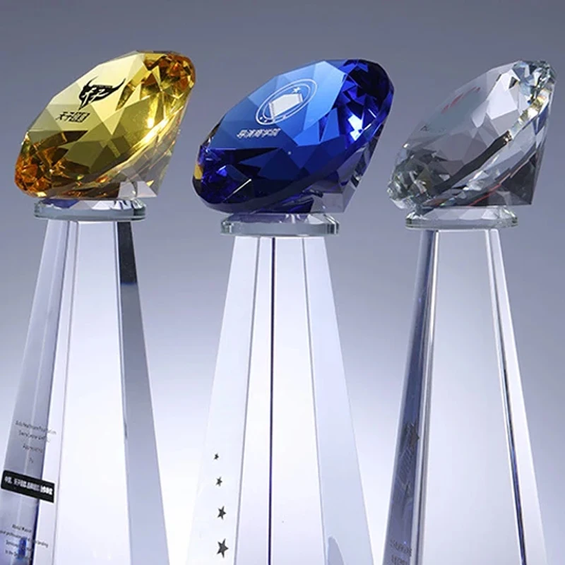 Customized Colorful Diamond Crystal Trophy, Souvenir Glass Craft, Excellent Employee Sports Events Awards, Decoration, 29cm, 1Pc