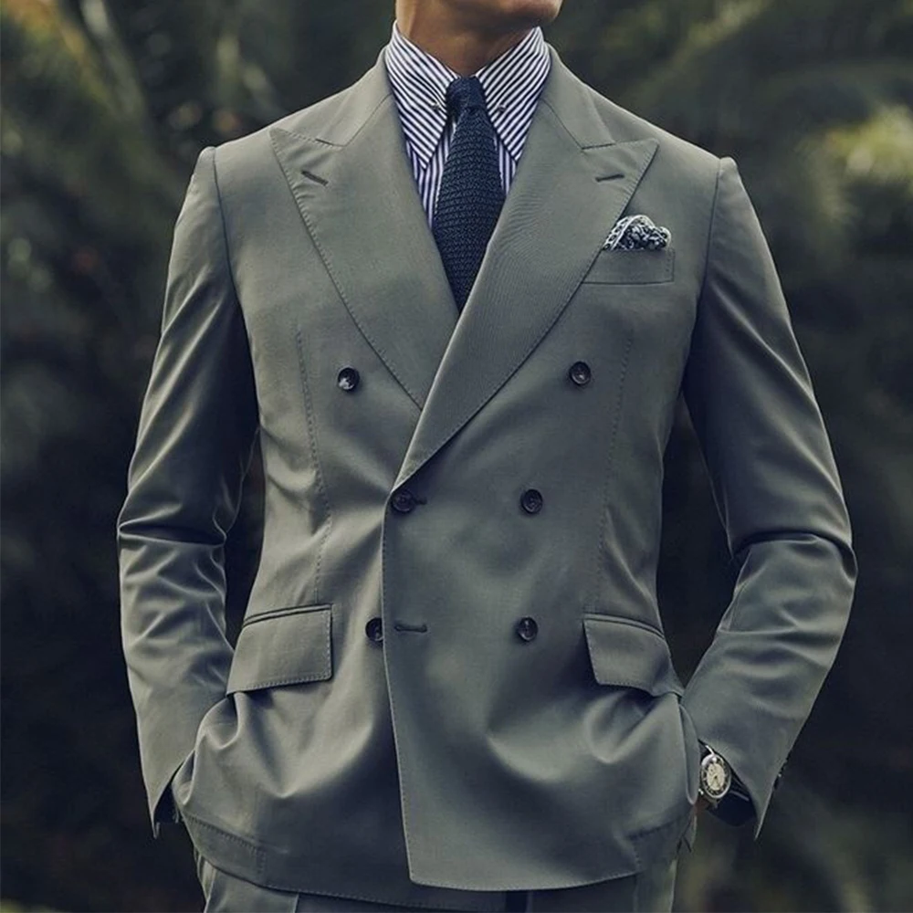 

Men Two Piece Suit Slim Fit Comfortable Business Blazer Set Shawl Lapel Double Breasted Stylish Formal Wedding Office Elegant Su