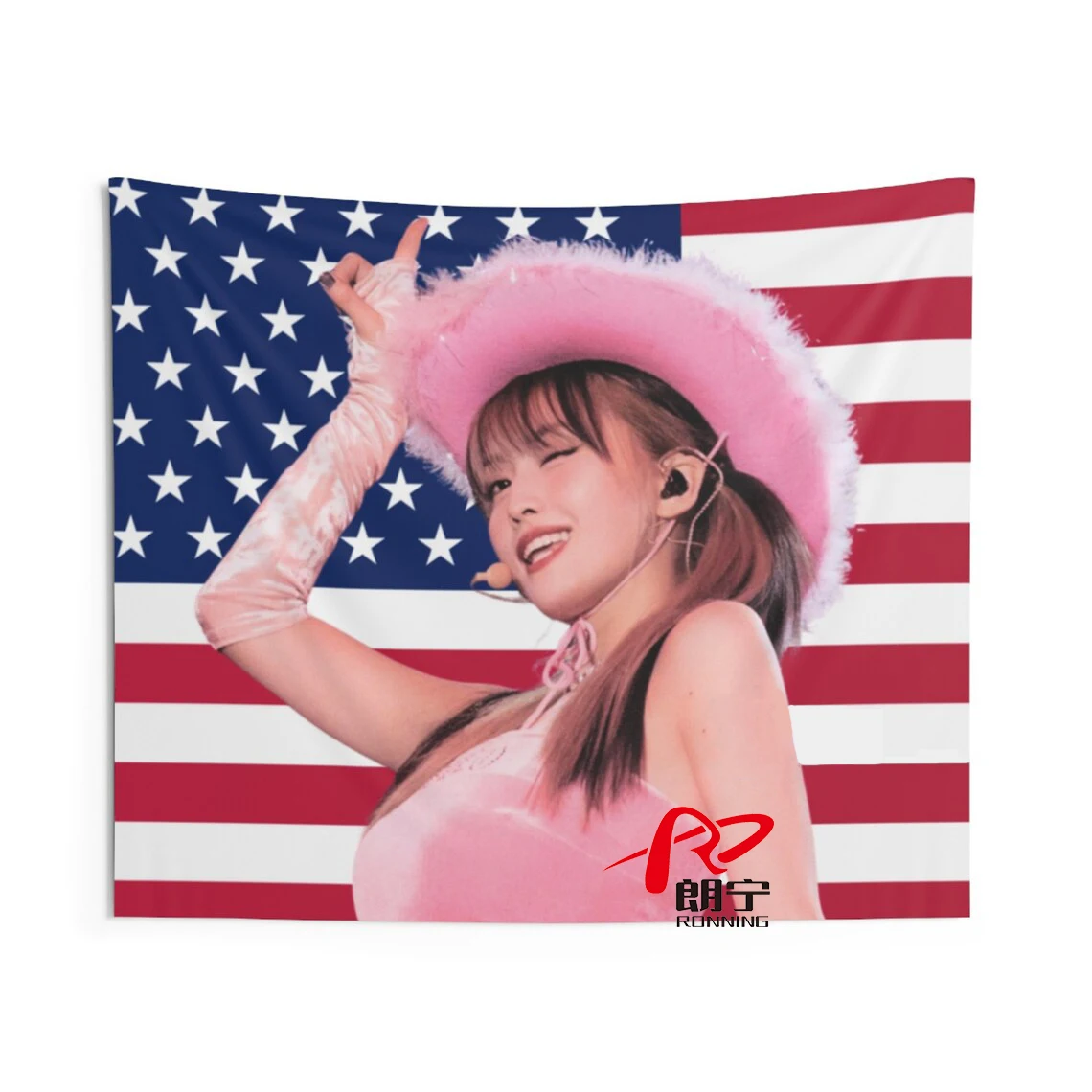 Twice Momo America Flag Tapestry, Kpop Funny Room Merch, Gift for Twice Once Kpop Fan