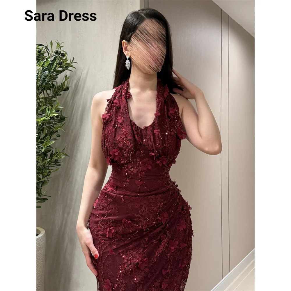 

Sara Custom Burgundy Fishtail Backless 3D Flowers Dress Party Dresses Woman Gala Dresses Elegant Evening Party Long Prom Dress