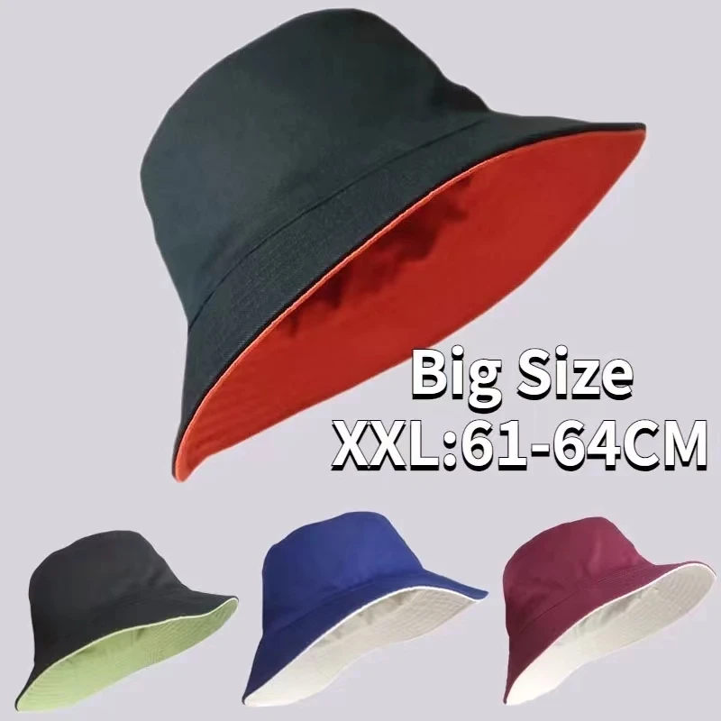 Enlarged Deepening XXL Size 63cm Bucket Hat Women Big Head Double-sided Fisherman Hat Men Large Size Large Tide Hip Hop Sun Hat