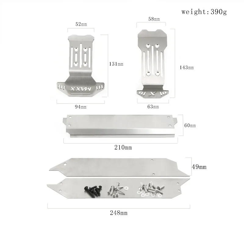 5-Piece Stainless Steel Chassis Armor Set for TRAXXAS 1/10 MAXX V2.0 & WIDEMAXX Monster Trucks-Front & Rear Skid Plate Protector