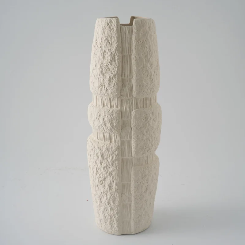 New Chinese minimalist pleated pattern plain ceramic vase ornament hotel homestay art decoration flower arrangement