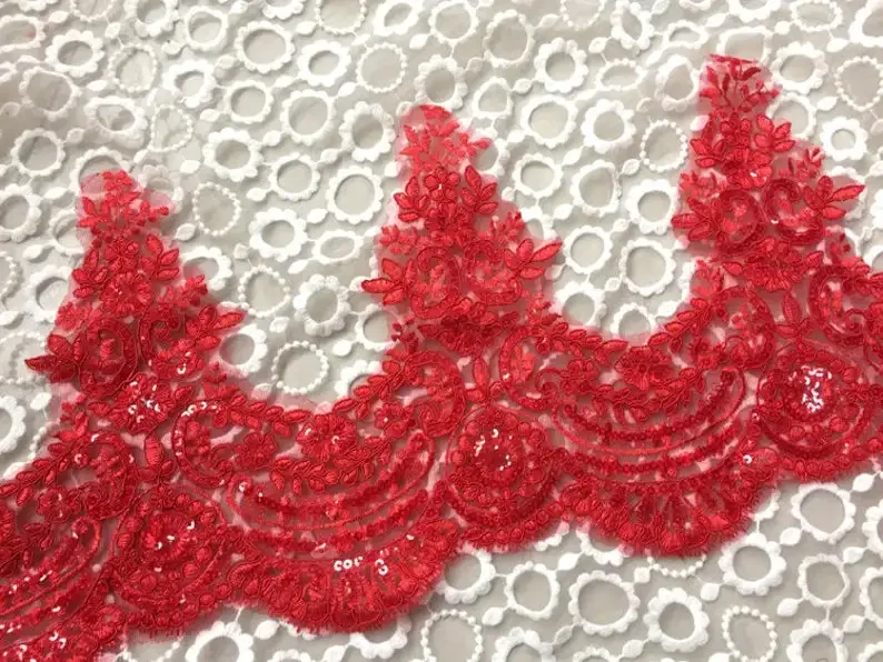 Off White - Red Alencon Lace Trim With Sequins And Cord 9.4