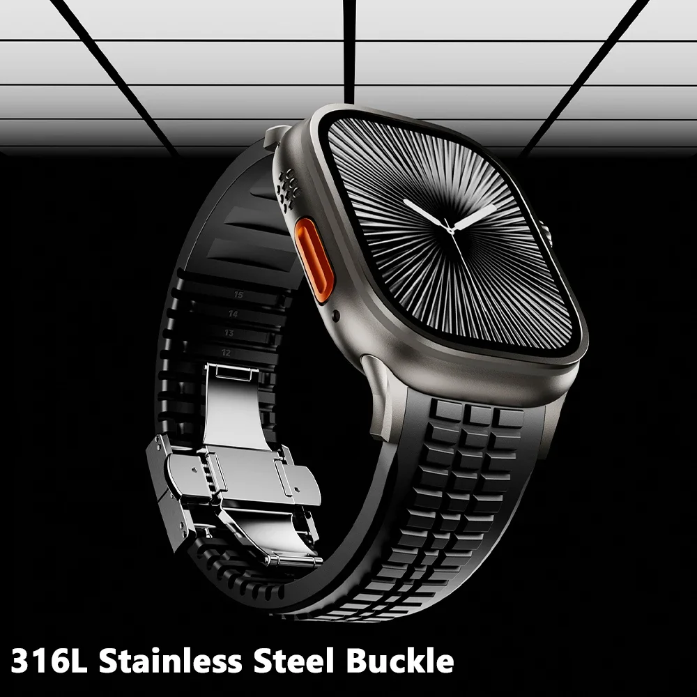 سوار سيليكون رياضي لساعة أبل الترا 3/2 49 مللي متر 46 مللي متر 45 مللي متر 44 مللي متر سوار معدني فاخر لسلسلة iWatch 11 10 9 8 7 Se حزام