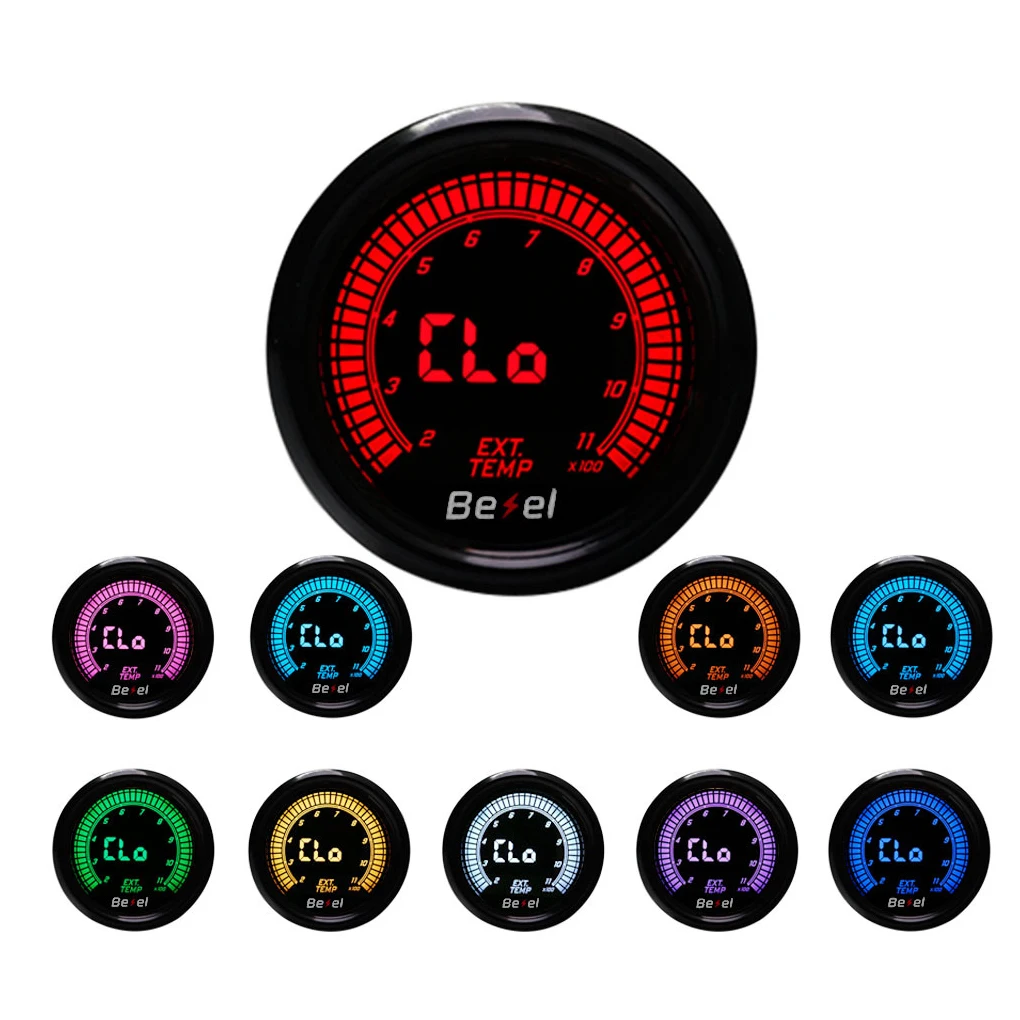 

2-дюймовый 52 мм Температура наддува воды Температура масла Вольт Вакуумный тахометр EGT Соотношение воздушного топлива Манометр 10 цветов Автомобильный счетчик Комплект