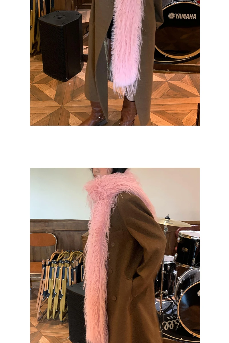 Koreanische Designer Runway Stil Dicken Schal Modische Plüsch Lange Streifen Schal frauen Nachahmung Nerz Pelz Y2K Mädchen Schal für warme – Detail 9