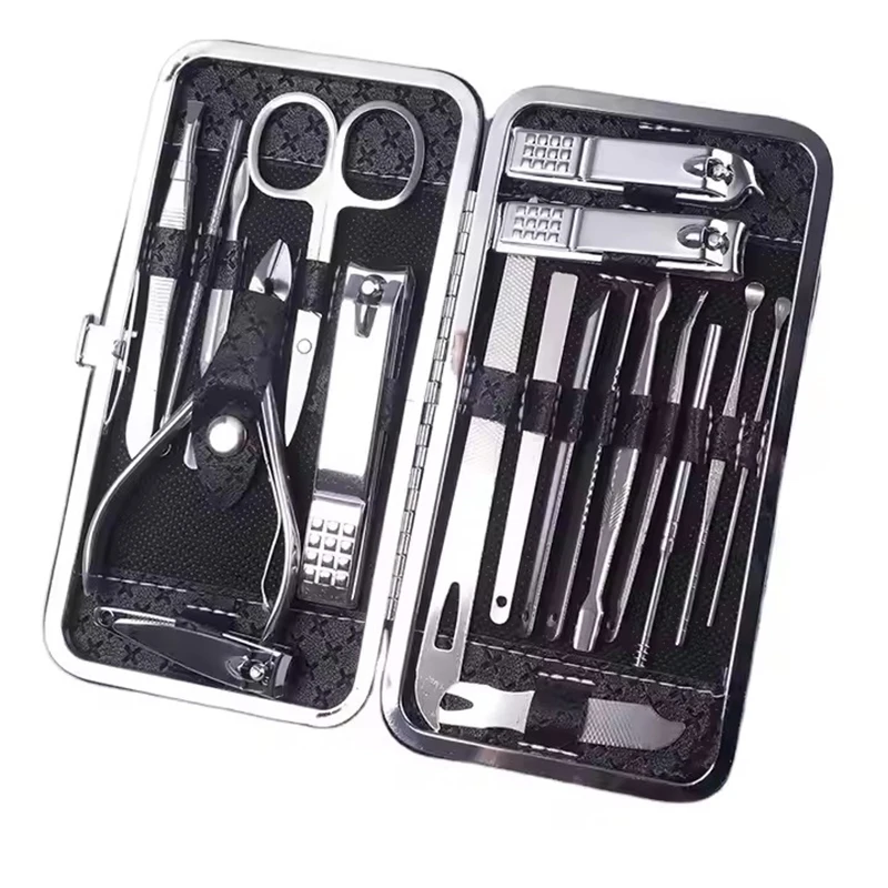 19pcs/Set Nail Clippers Fingernail and Toenail Clipper Cutters Stainless Steel Manicure Pedicure Kit with Travel Case