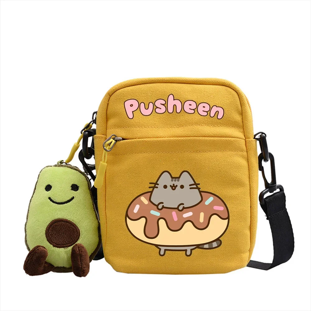 Pusheen Cat New Shoulder Bag Kawaii Cartoon Figure Canvas Crossbody Bags Fashion Square Bags Satchel Travel Bag Sports Bags Gift