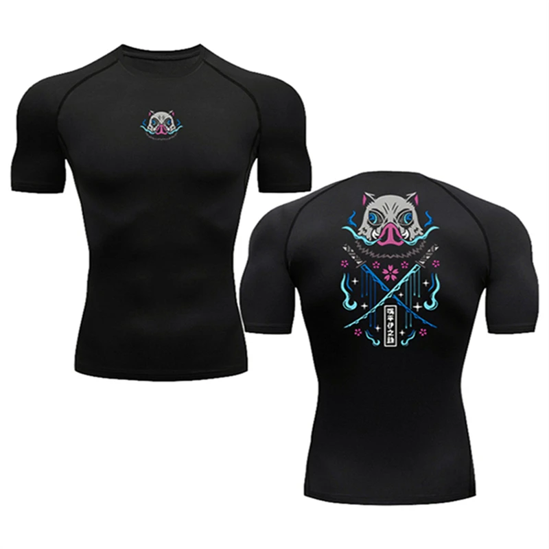 Anime jitsu masculino Kaisen camiseta de compressão de manga curta estampada, camisas de ginástica com secagem rápida, tops de elasticidade fitness, 2024