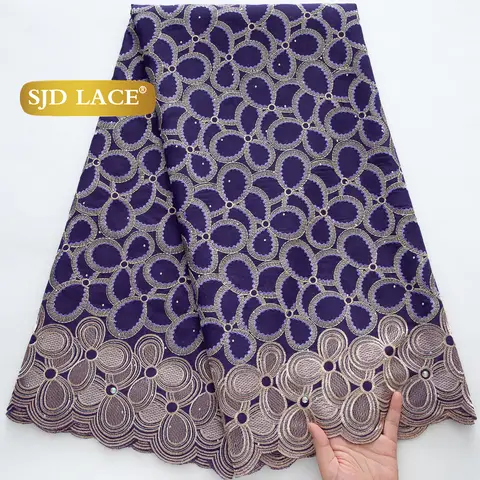 SJD LACE Swiss Voile African Cotton Lace Fabric 2025 High Quality 5 Yards Nigerian Cotton Lace for Sewing Women Party Dress 4460