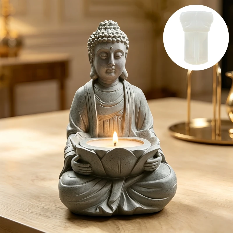 Maitreya-Buddha mit Kerzenhalter in Form eines Kelhs, Silikonform für Harz, Buddha-Statue, Mönch, Lotus-Kerzenhalter, Gipsform