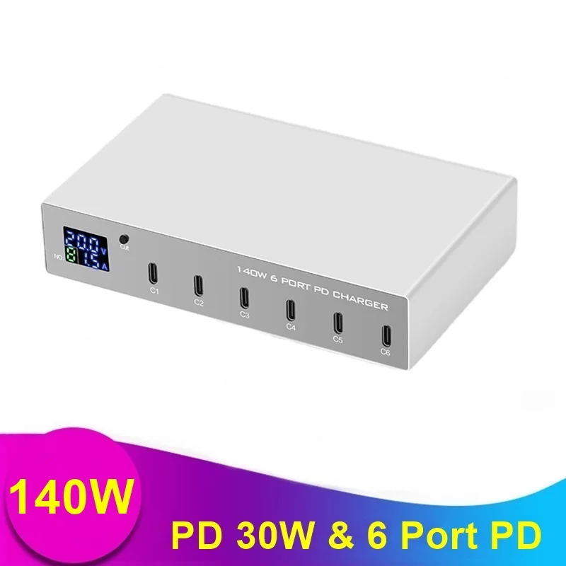 

140W Universal PD Fast Charger 30W LCD Display 6 Port PD Charger For IPhone 14 13 12 11 XS Samsung Xiaomi Carregador Station
