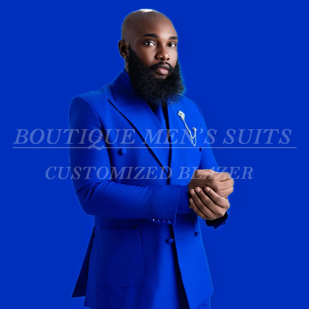 

Royal Blue Men's Suits Elegant High Quality Double Breasted Slim Fit Male Clothing Party Full Sets 2 Piece Jacket Pants