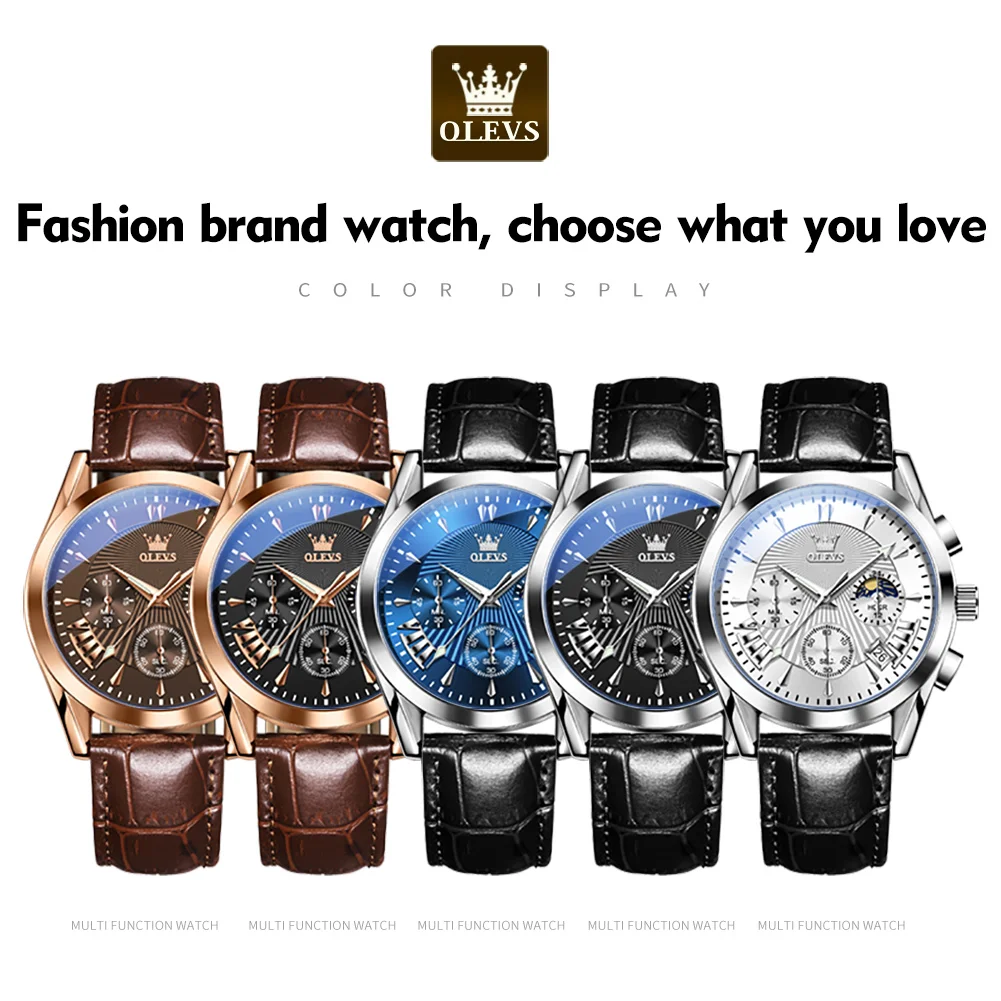 OLEVS 2876 Men Watch Waterproof Luminous Quartz Wristwatch Dial Multifunctional Chronograph Watch Single Calendar Moon Phase ﻿