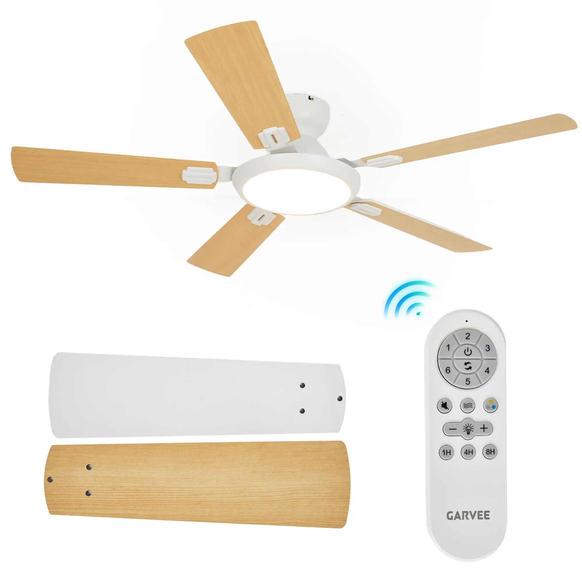 

Потолочный вентилятор 52 дюйма с подсветкой и пультом ДУ, 5-лопастной вентилятор с двигателем постоянного тока и 6 скоростями для спальни, гостиной и патио