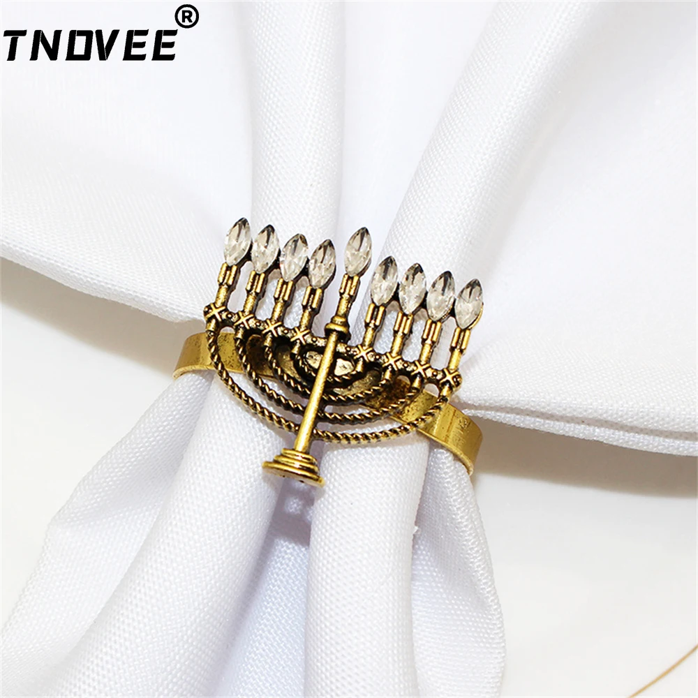 

12Pcs Candle Holder Hanukkah Napkin Rings Hanukkah Menorah Napkin Holder for Chanukah Party Decor Wedding Decor Table Decoration