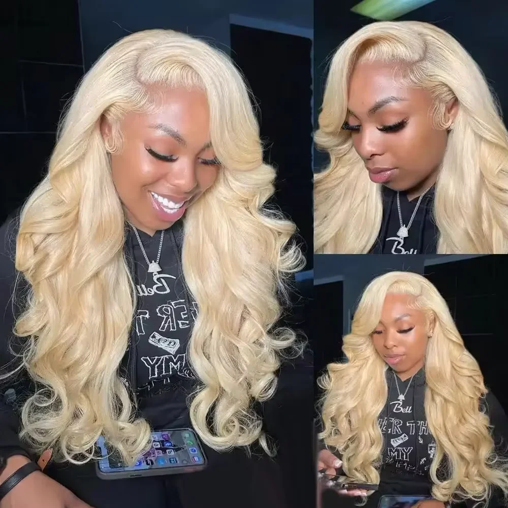 Peruca de Cabelo Humano Ondulado Brasileiro 36 Polegadas, 220% de Densidade, Loiro 613, com Renda HD 13x6 e 13x4, Transparente, para Mulheres