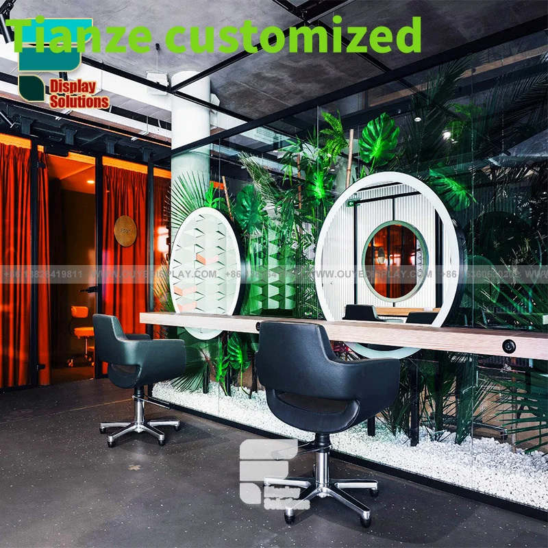 Customized-Customizable Barbershop Decoration Design Beauty Salon Mirrors Station Beauty Salon Cabinet