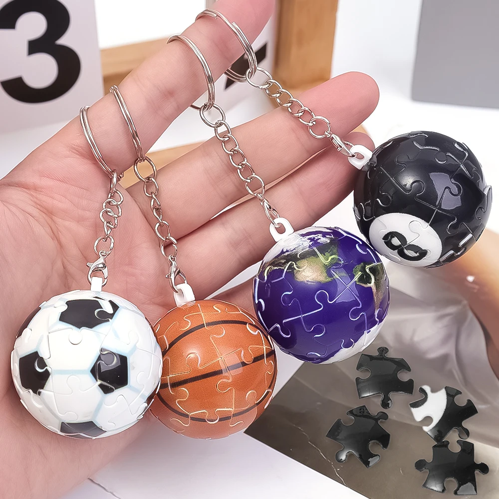 3D Spherical Puzzle Ball-shaped Key Ring Football Basketball Earth Creative Building Blocks Toys Pendant Keychain Children Gifts