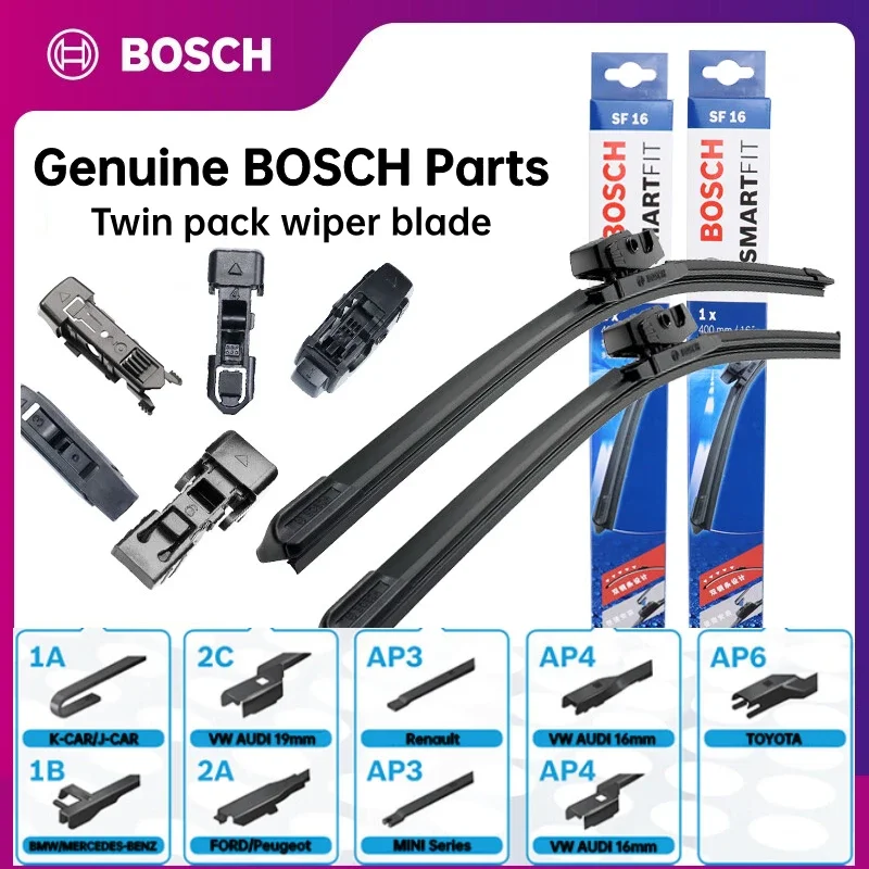 BOSCH Pack of 2 SMART-FIT Windshield Wiper Blade Front Wiper Superior Road Visibility Easy Installation Adapter Included