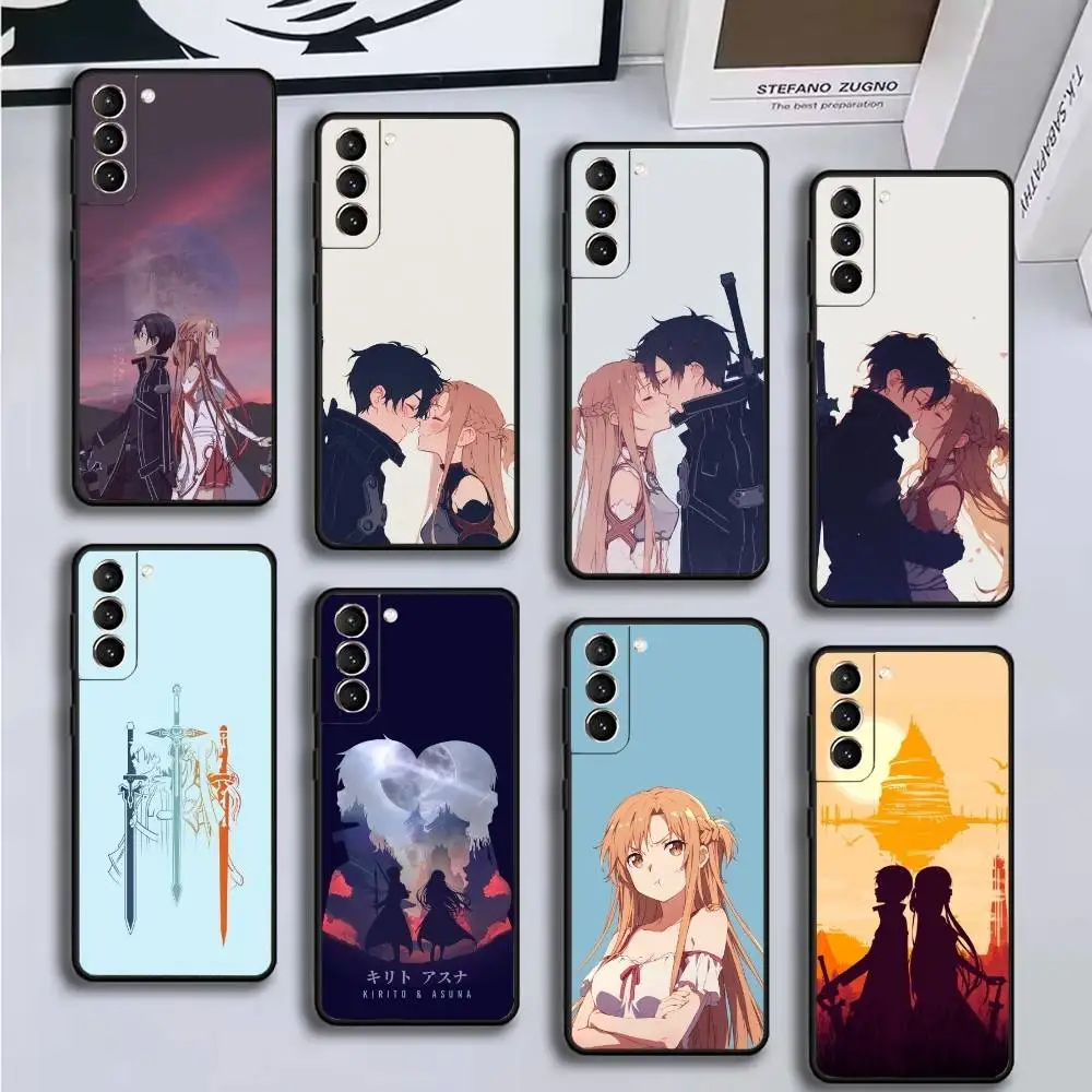 

Anime Asuna Kirito Phone Case For Samsung GalaxyA13,21s,22,31,32,52,53,71,72,73,Soft Black Cover