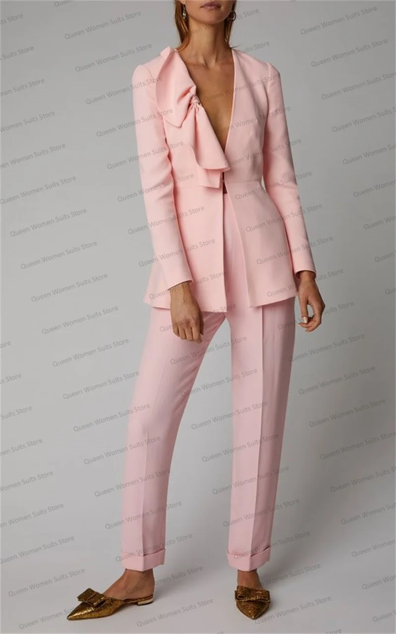 Blazer rosa e calças para mulheres, jaqueta personalizada, smoking de casamento, casaco de noiva formal, vestido de baile, casaco designer, outono, 2 peças