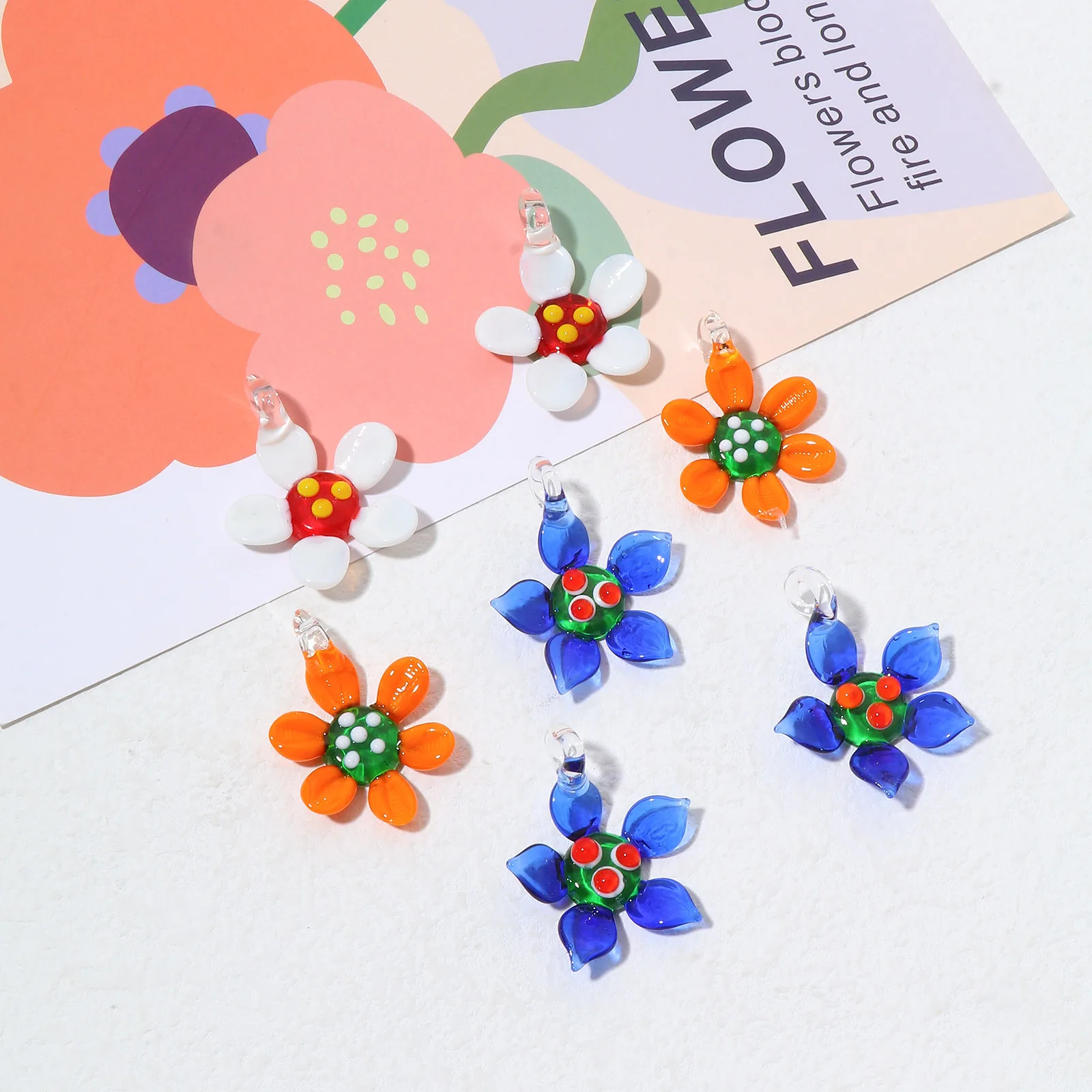 2PCs Floral Lampwork Glass Pendants Flower Charms For DIY Making Necklace Earrings Bracelet Jewelry Accessories