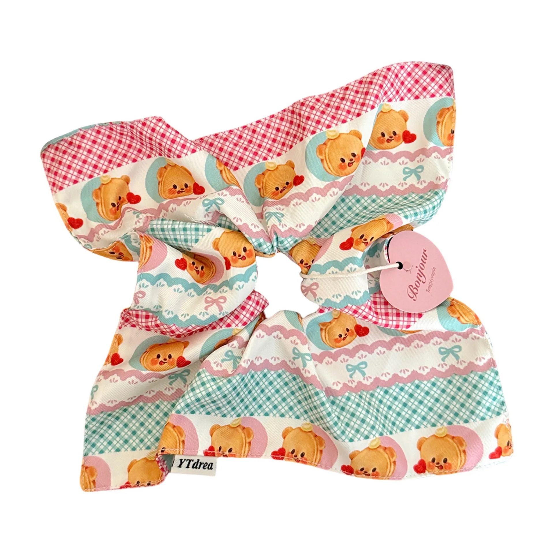 Oversize Hair Scrunchie 20cm Summer Cherry Floral Bandana Design Puff Elastic Tie for Women High Bun Luxe