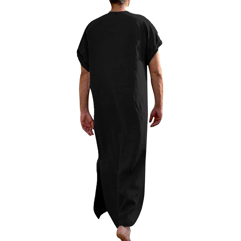 Caftán árabe islámico Vintage para hombre, ropa musulmana de manga larga con cuello en V y bolsillo, informal y cómoda, Jubba Thobe de