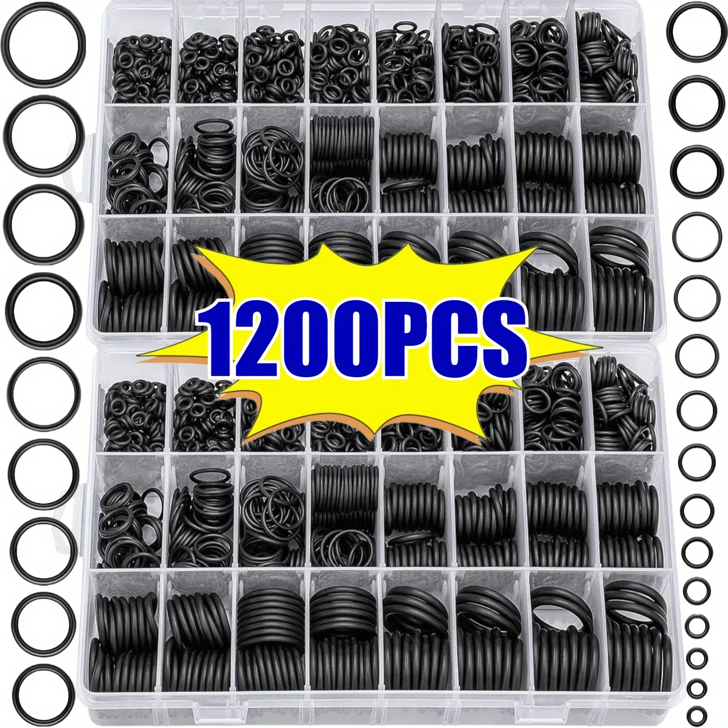 1200pcs Rubber O Ring Set Gaskets Seal Nitrile Rubber Bands High Pressure O-Rings Repair Kit Sealing Elastic Band O Rubber Rings