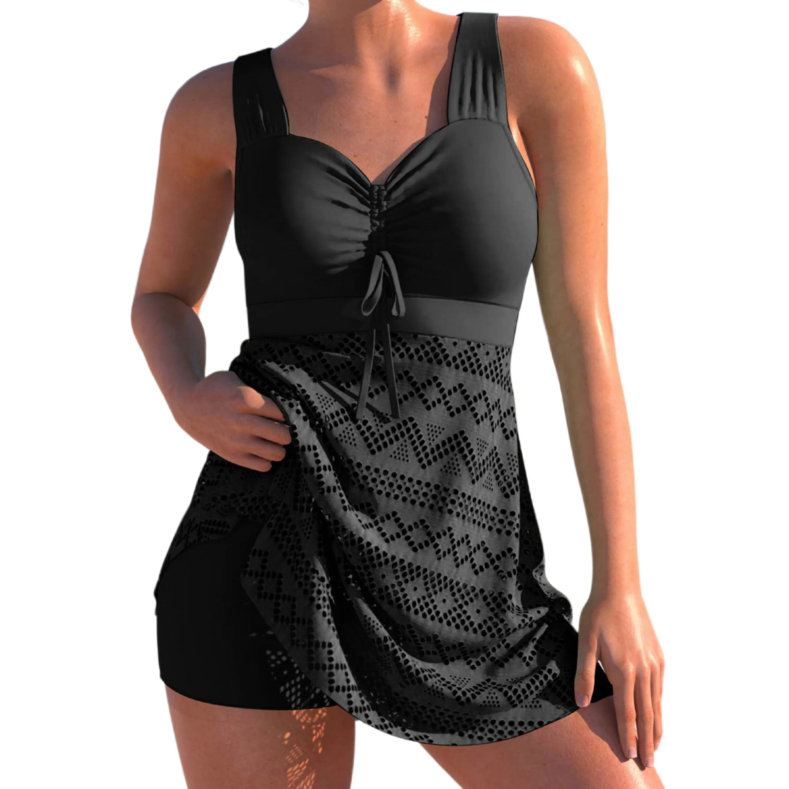 جديد تفريغ الدانتيل حجم كبير ملابس النساء ملابس السباحة الإناث عالية الخصر Tankini المايوه ثوب السباحة بحر 3XL