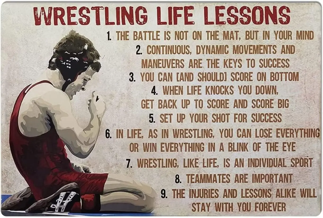Wrestling Life Lessons Metal Tin Signs Vintage Wrestling Inspirational Quotes Posters Retro Wall Art for Home Office Club Men