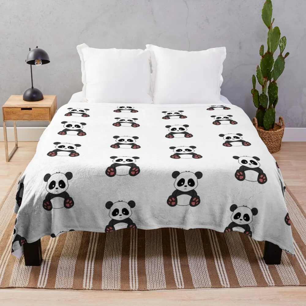 

Cute sad panda bear black and white Throw Blanket Winter beds Hairy warm winter Blankets