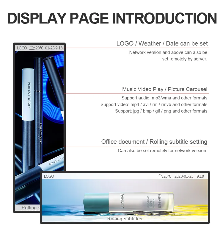 LCD Display Panel Player Advertising Shelf LED Display Showroom Display Racks Android Shelf Edge ultra Wide Stretch bar Lcd