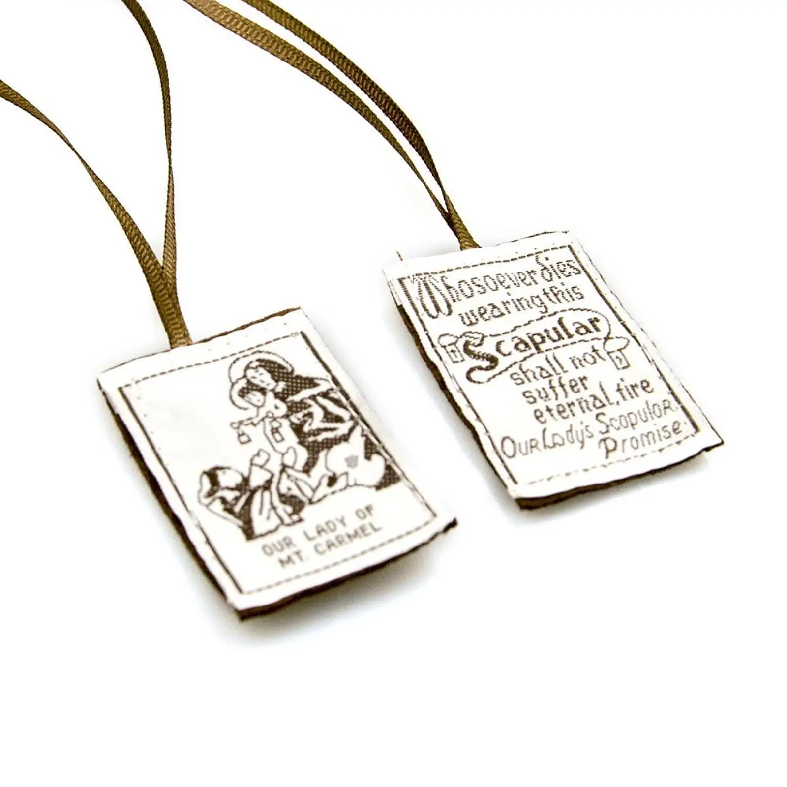 Catholic Scapular for Women Men Handmade Brown Cloth Our Lady of Mt Carmel Symbol of Protection Religious Decor
