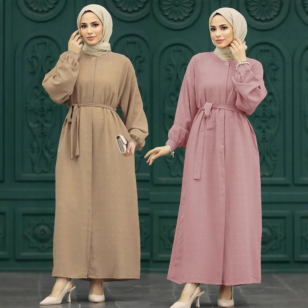 

A1450 Casual And Comfortable Cardigan Dress Long Skirt (comes With Belt, Headscarf Not Included) Dubai Luxury Islam Elegant