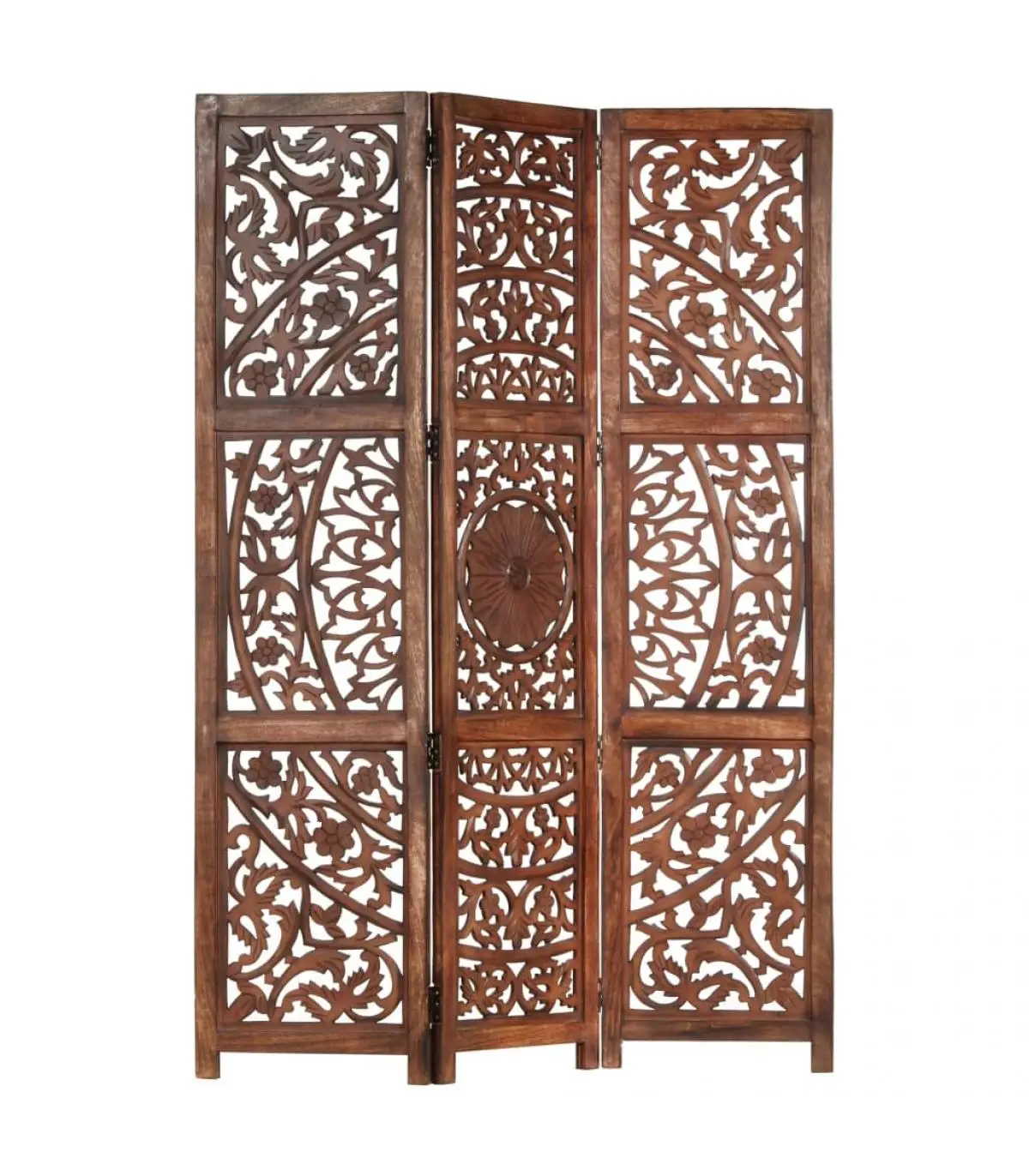 Room dividers screen 3 panels hand carved wood mango Brown 120x165 cm