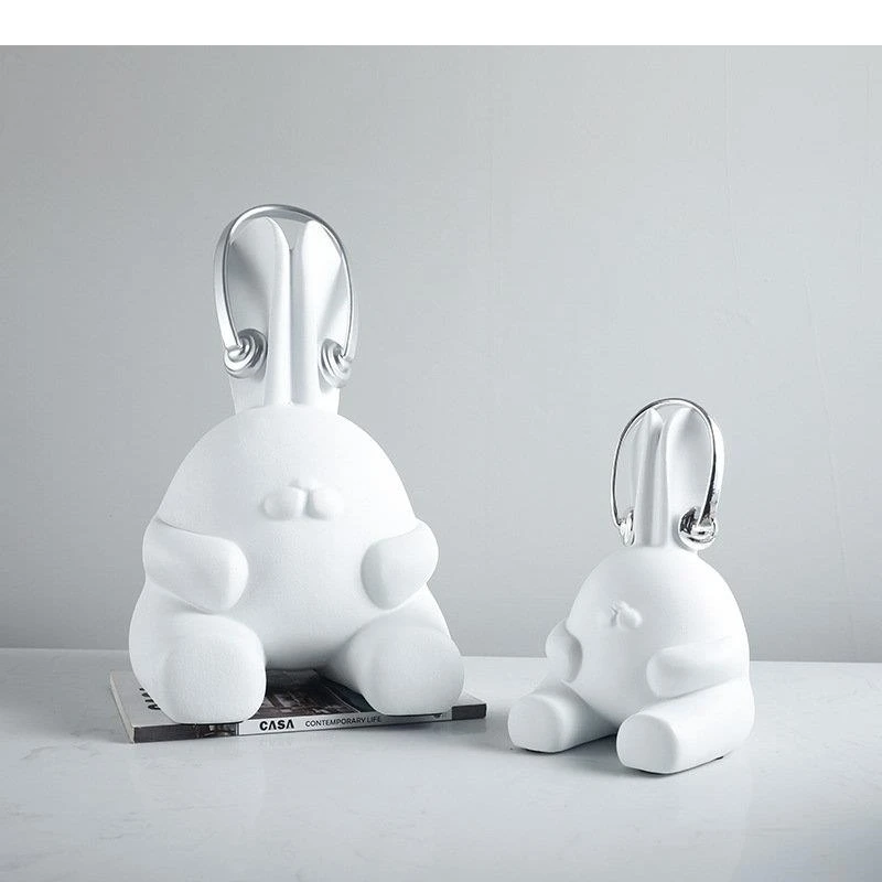 Rabbit Wearing Headphones Abstract Artwork Statue Desk Decoration Ornaments Resin Crafts Sculpture Room Aesthetic Decor