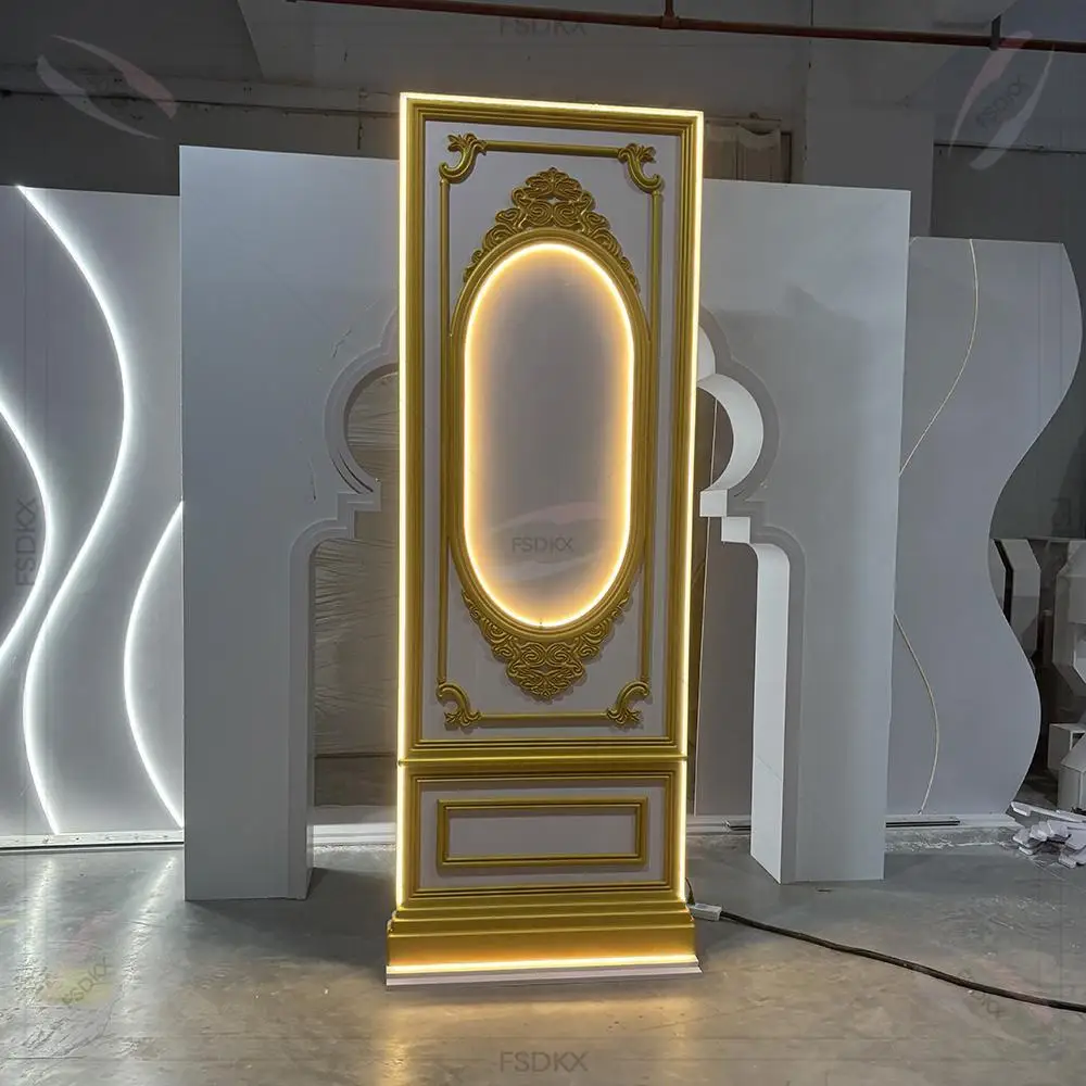 

FSDKX Luxury Gold 3d Craft Arch Royal Style Wedding Stage Backdrop Decoration Pvc Arch Stand