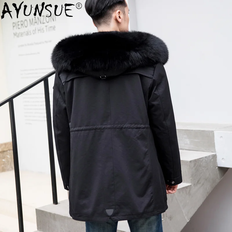 Real Winter Parkas Jacket Men Fur Coat Hooded Mink Fur Liner Big Fox Fur Collar Plus Size Clothes Parka Hombre 33013 KJ