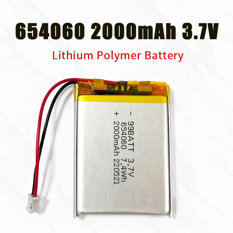 654060 2000mAh Battery 3.7 V Lithium Polymer Rechargeable Batteries Li Po for Heating Gloves Hand Warmer Purifier Fill Light GPS