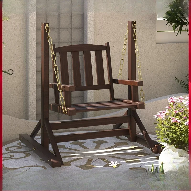 

Swing outdoor courtyard balcony outdoor, rainproof and preservative wood solid wood hanging chair, single rocking chair