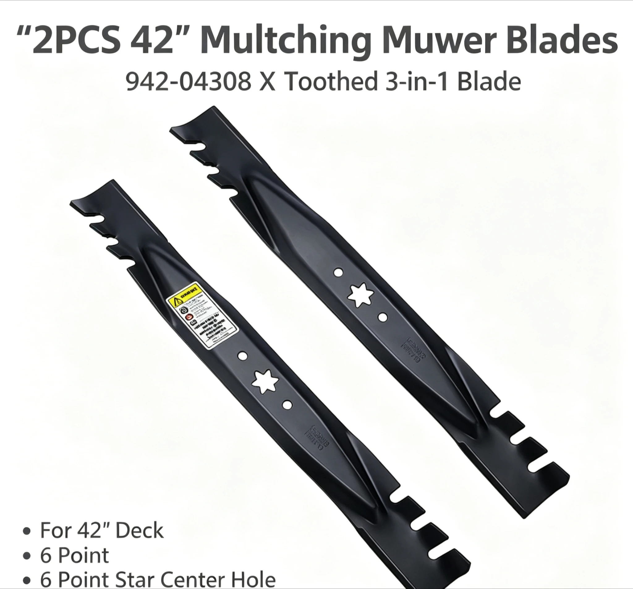 2Pcs 42 Inch Toothed Mulching Mower Blades 6 Point Star Center Hole FIT FOR Cub Cadet Troy Bilt 942‑04308‑X