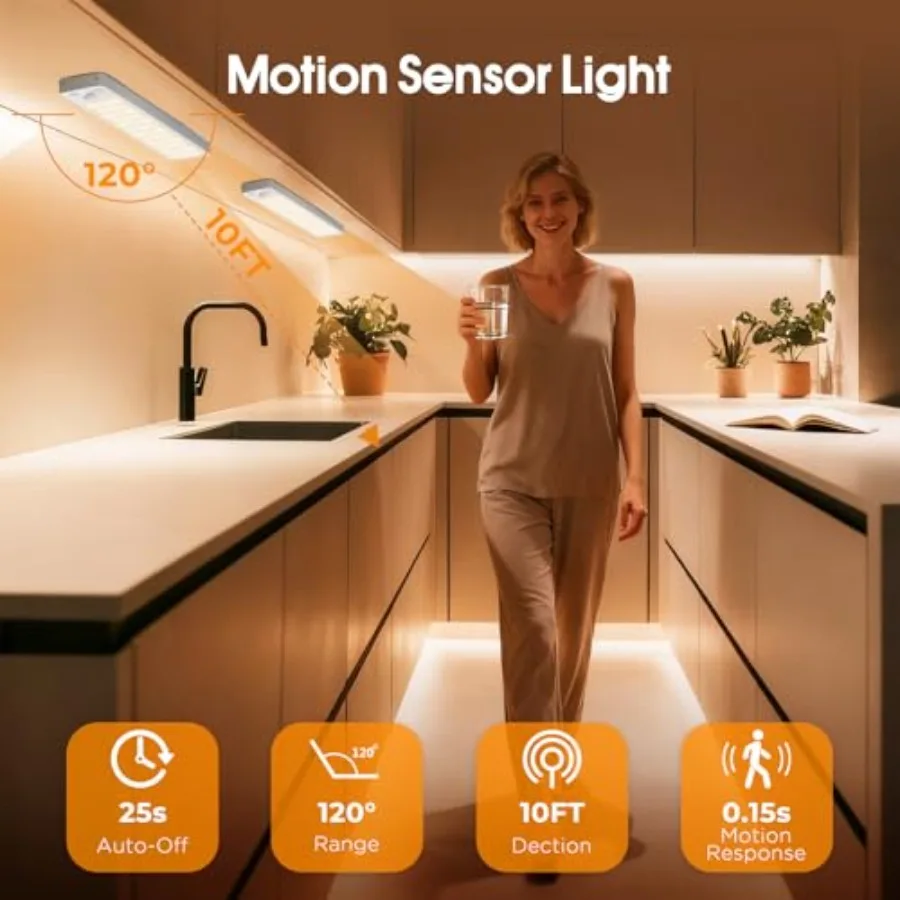 Under Cabinet Rechargeable Dimmable Lighting: Color Temperature Motion Sensor Lights Indoor - Battery Operated Lights - Activat