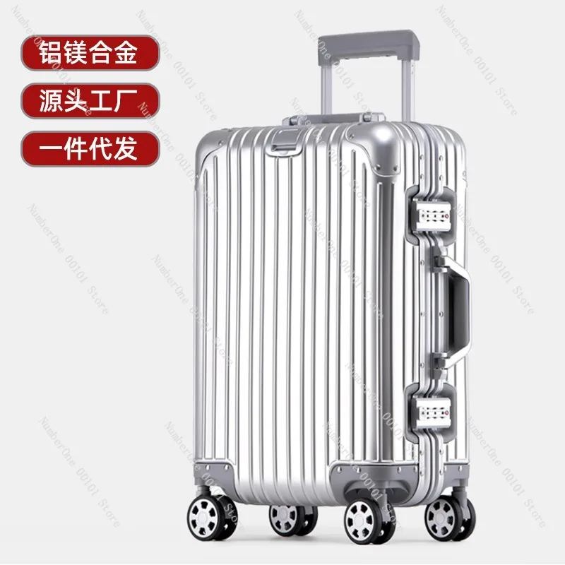 All-aluminum alloy 24-inch trolley luggage case, metal password lock, business travel case, 20-inch boarding size