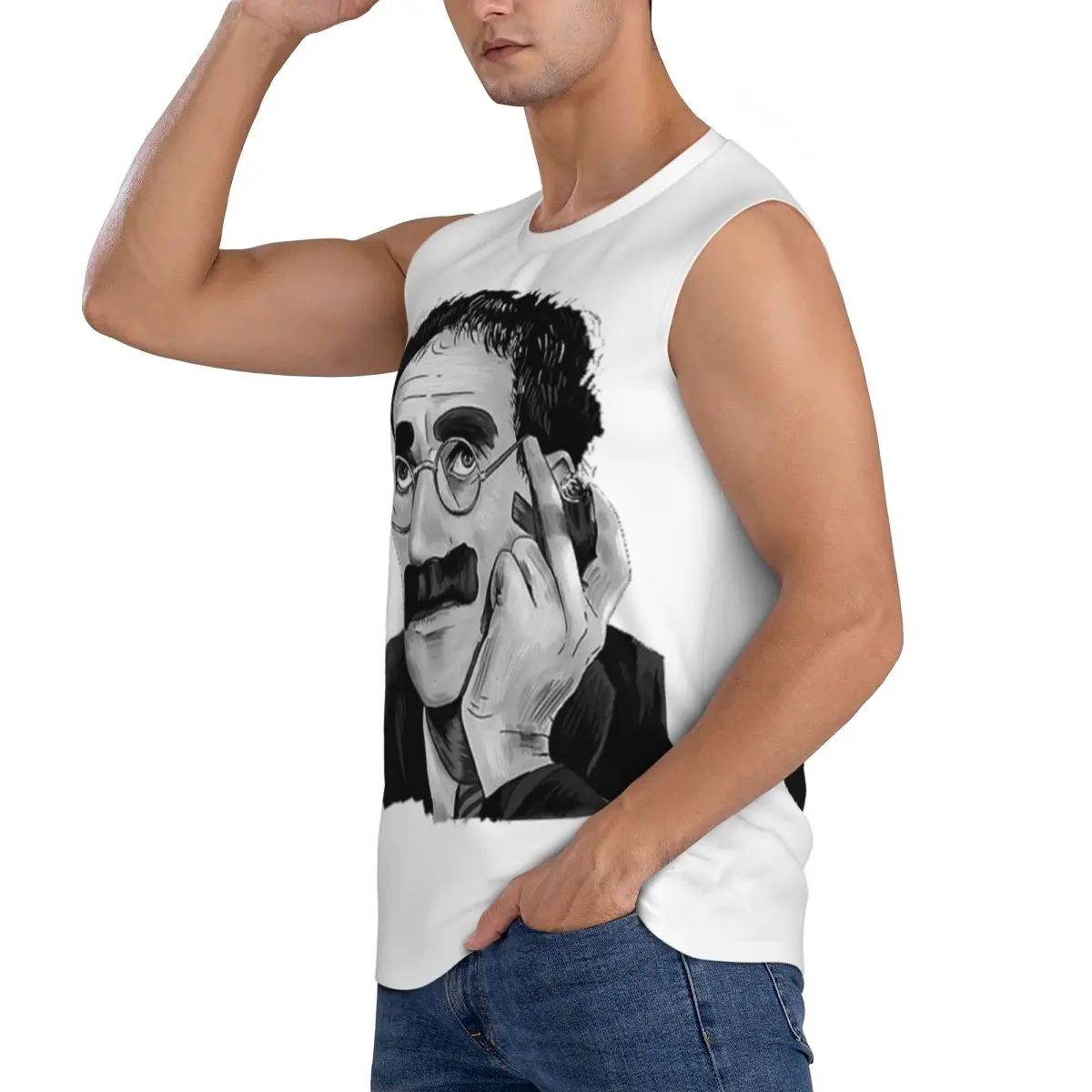 Groucho Marx Portrait Illustration By Burro Men Sleeveless Tank Tops Quick Dry Breathable Gym Fitness Running Summer Sport Vest